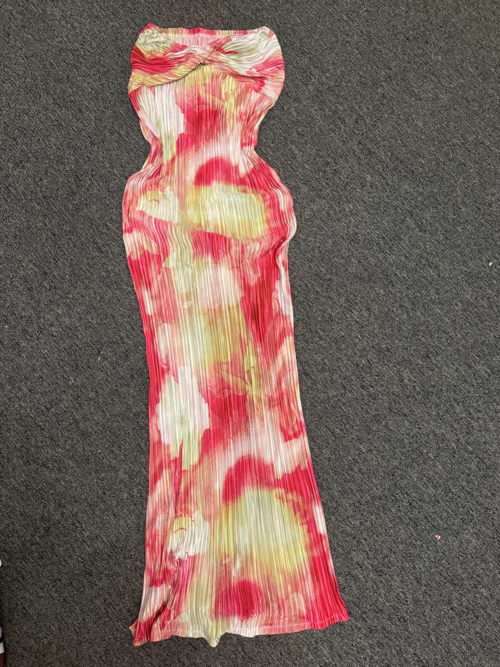 Strapless Pleated Maxi Dress in Pink and Yellow